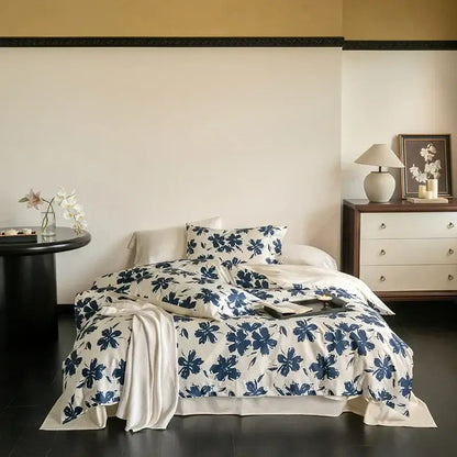 Blue floral 100s egyptian cotton bedding set bedroom decor