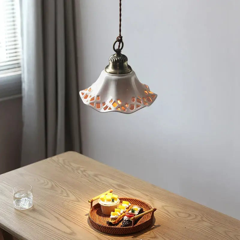 Blue floral ceramic led pendant lamp dining room lighting