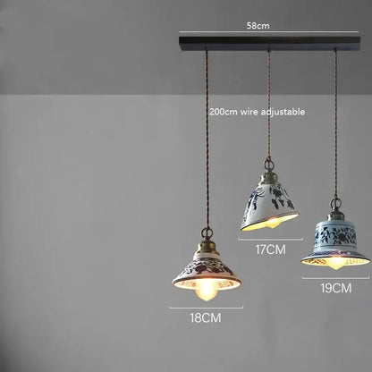 Blue floral ceramic led pendant lamp dining room lighting