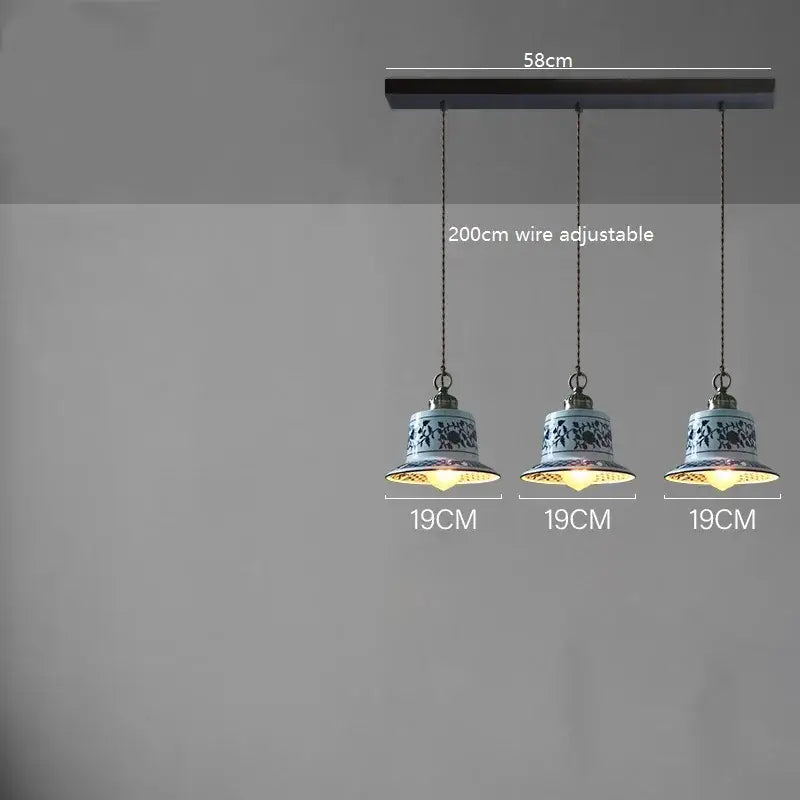 Blue floral ceramic led pendant lamp dining room lighting