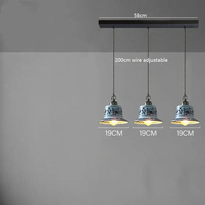 Blue floral ceramic led pendant lamp dining room lighting