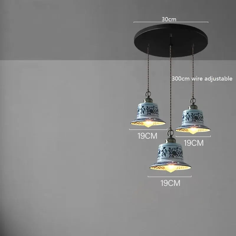 Blue floral ceramic led pendant lamp dining room lighting
