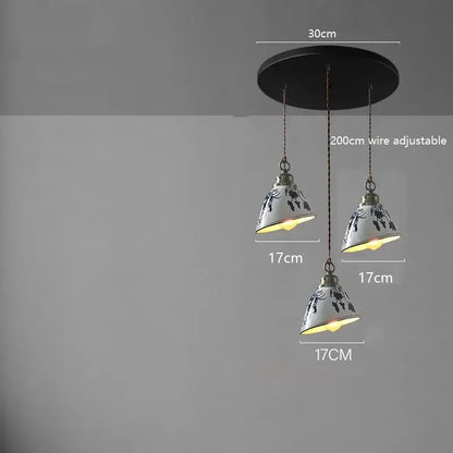 Blue floral ceramic led pendant lamp dining room lighting