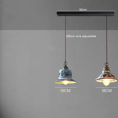 Blue floral ceramic led pendant lamp dining room lighting