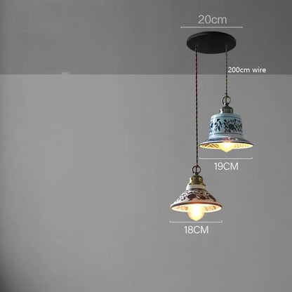 Blue floral ceramic led pendant lamp dining room lighting