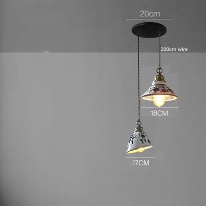 Blue floral ceramic led pendant lamp dining room lighting