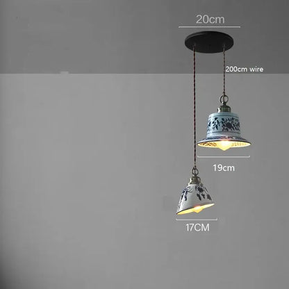 Blue floral ceramic led pendant lamp dining room lighting