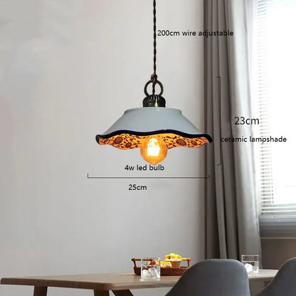 Blue floral ceramic led pendant lamp dining room lighting