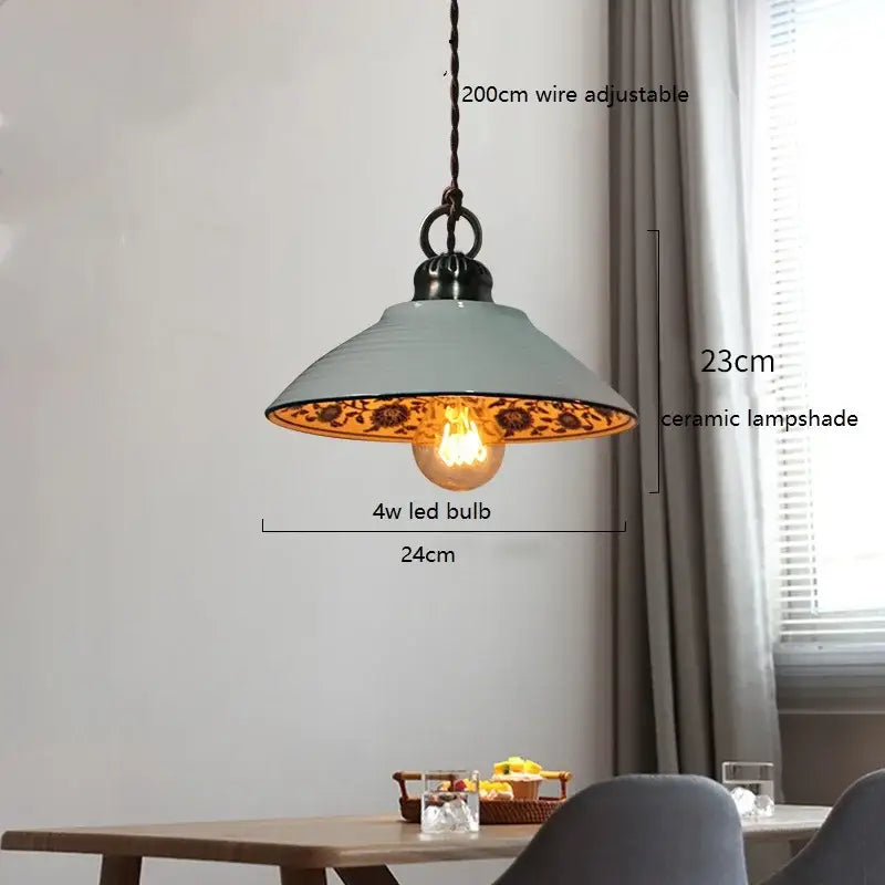 Blue floral ceramic led pendant lamp dining room lighting