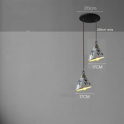 Blue floral ceramic led pendant lamp dining room lighting