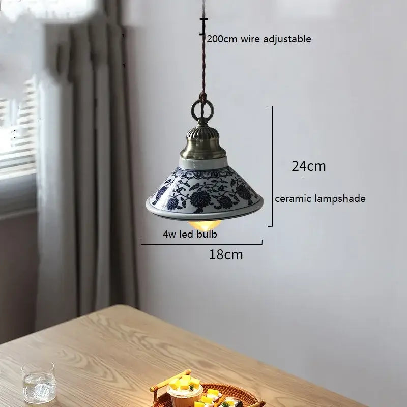 Blue floral ceramic led pendant lamp dining room lighting