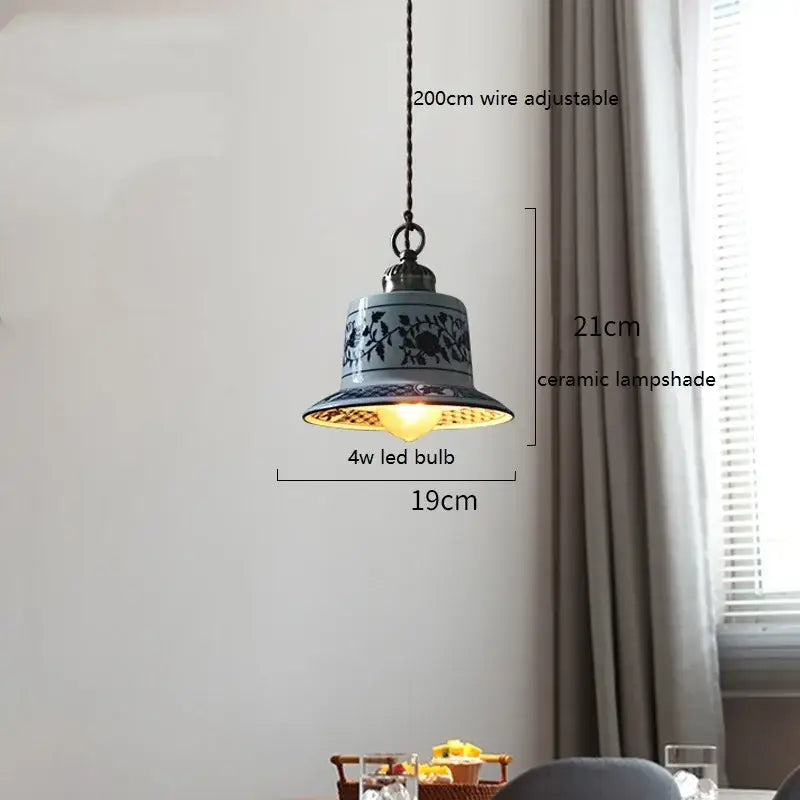 Blue floral ceramic led pendant lamp dining room lighting