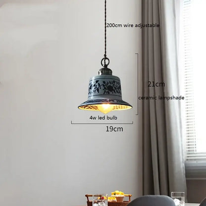 Blue floral ceramic led pendant lamp dining room lighting