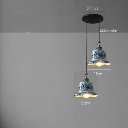 Blue floral ceramic led pendant lamp dining room lighting