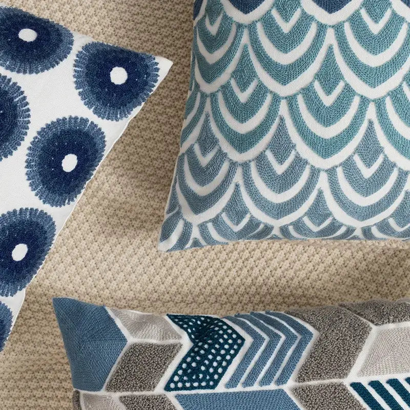 Blue floral geometric cushion cover set of 5 living room pillows