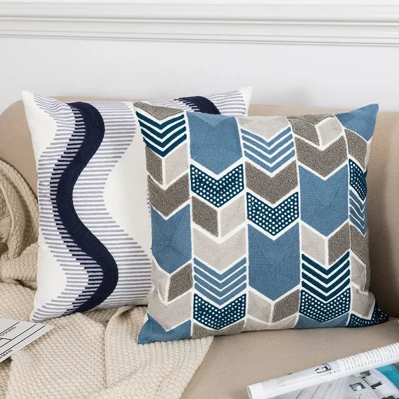 Blue floral geometric cushion cover set of 5 living room pillows