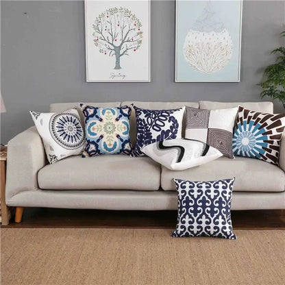 Blue floral mandala cotton pillow cover living room decor