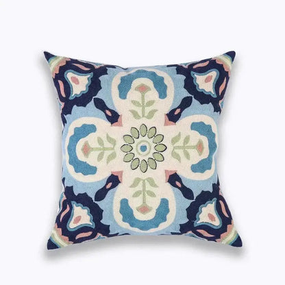 Blue floral mandala cotton pillow cover living room decor