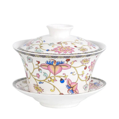 Blue floral white porcelain tea cup set for dining room