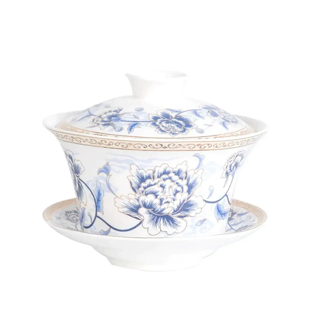 Blue floral white porcelain tea cup set for dining room