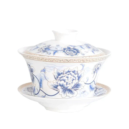 Blue floral white porcelain tea cup set for dining room