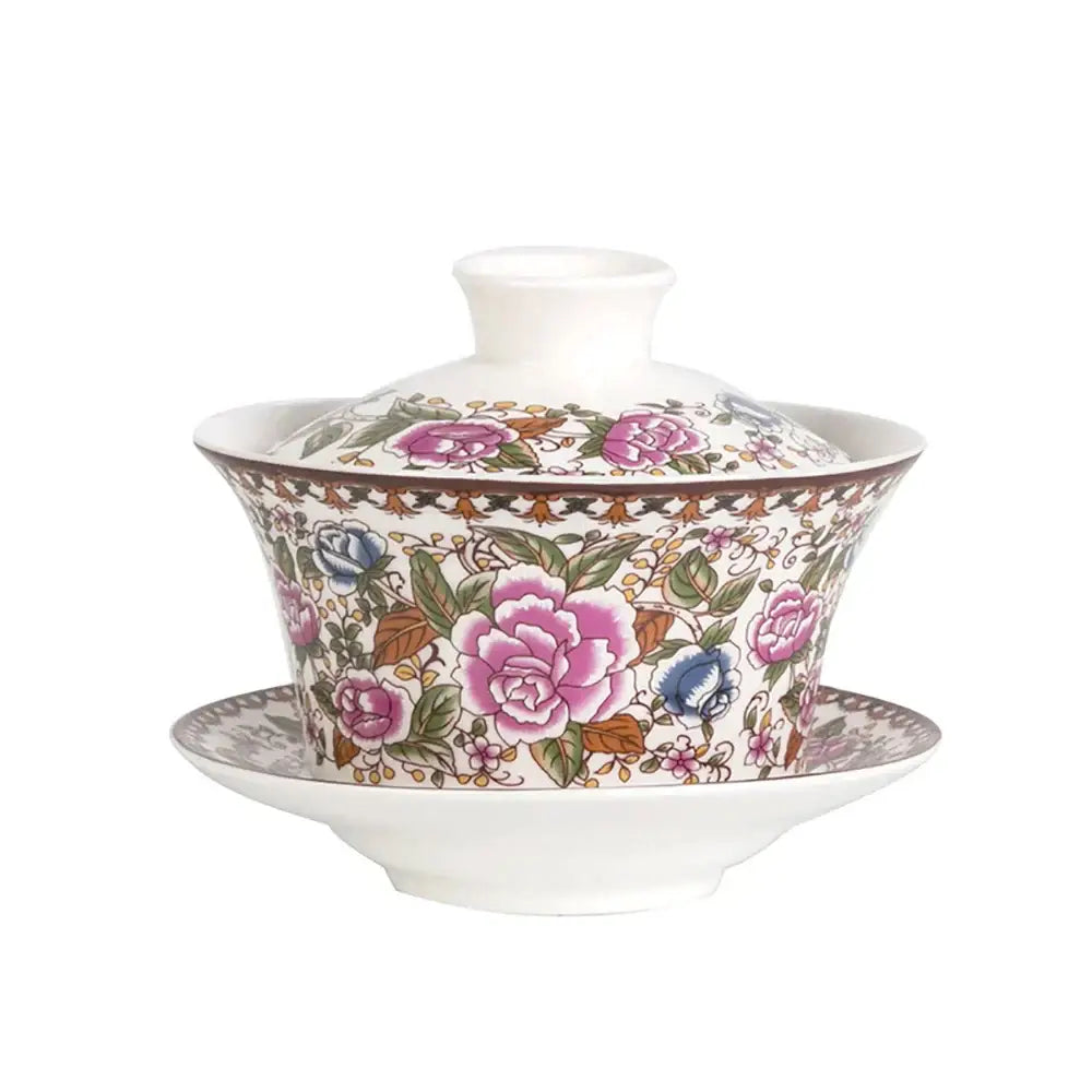 Blue floral white porcelain tea cup set for dining room