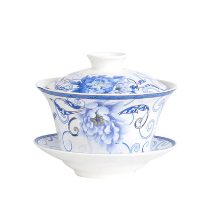 Blue floral white porcelain tea cup set for dining room
