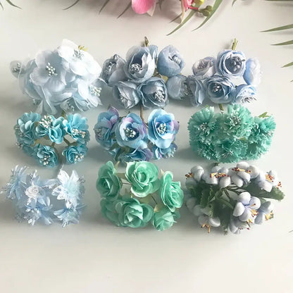 Blue flower cherry stamen berries bundle for living room decor