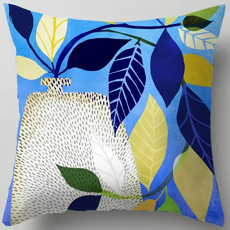 Blue flower leaves pattern cushion cover living room throw pillow
