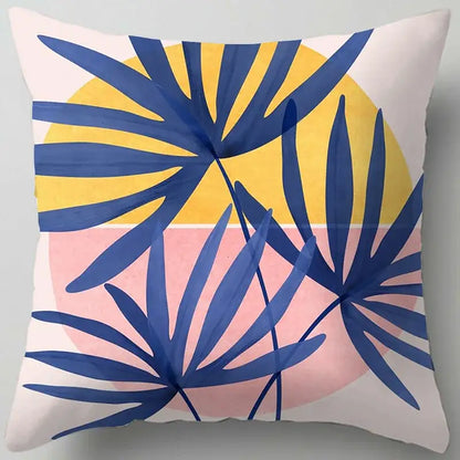 Blue flower leaves pattern cushion cover living room throw pillow