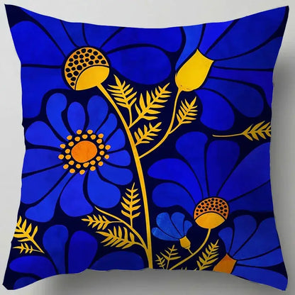 Blue flower leaves pattern cushion cover living room throw pillow