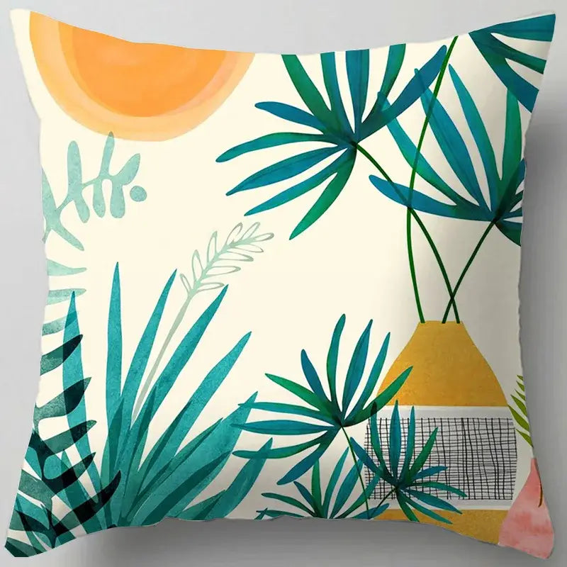 Blue flower leaves pattern cushion cover living room throw pillow