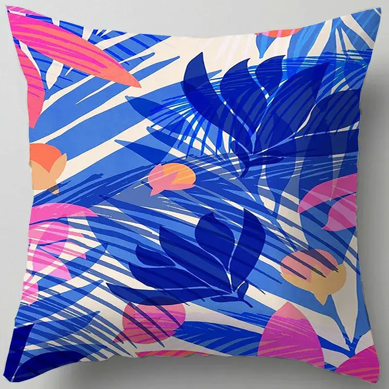 Blue flower leaves pattern cushion cover living room throw pillow