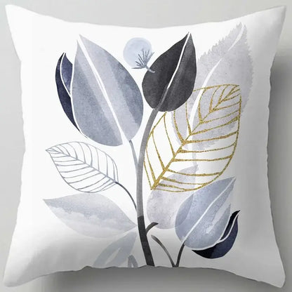 Blue flower leaves pattern cushion cover living room throw pillow