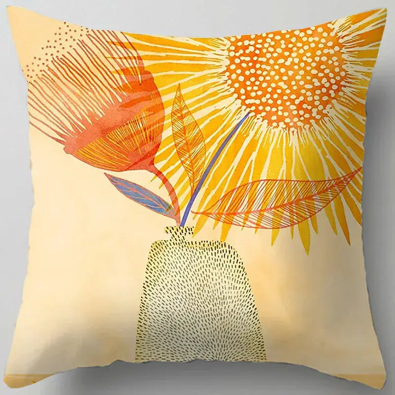 Blue flower leaves pattern cushion cover living room throw pillow