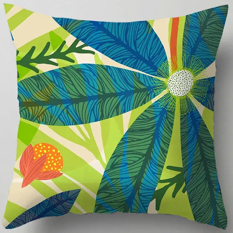 Blue flower leaves pattern cushion cover living room throw pillow