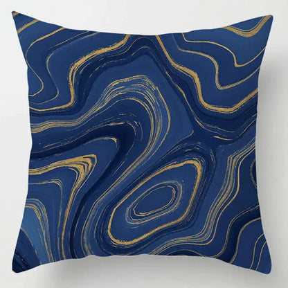 Blue geometric marble throw pillows for living room decor