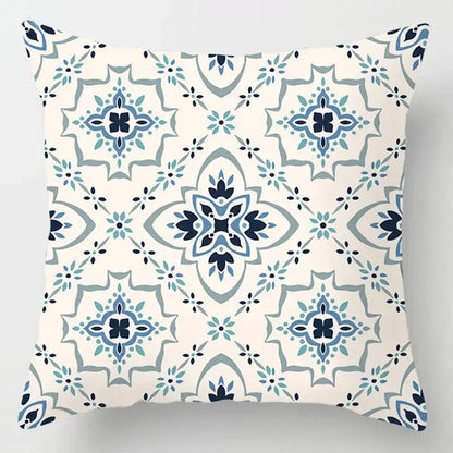 Blue geometric marble throw pillows for living room decor
