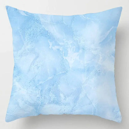 Blue geometric marble throw pillows for living room decor