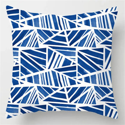 Blue geometric marble throw pillows for living room decor