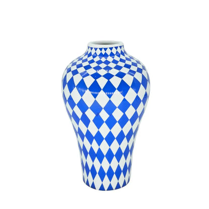 Blue geometric quilted ceramic vase set living room decor