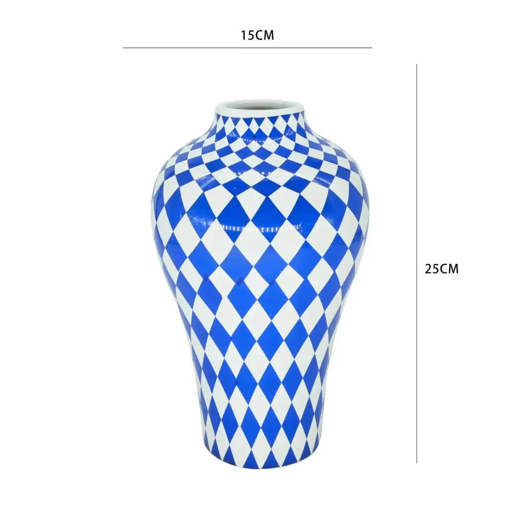 Blue geometric quilted ceramic vase set living room decor