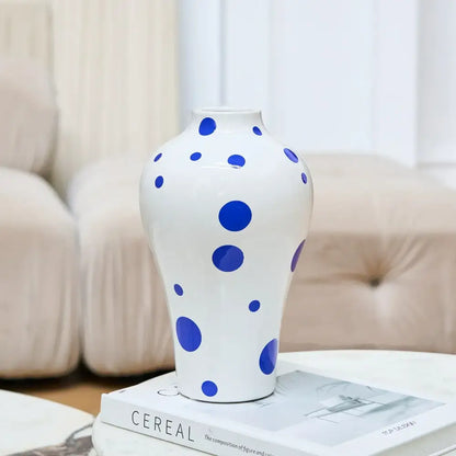 Blue geometric quilted ceramic vase set living room decor
