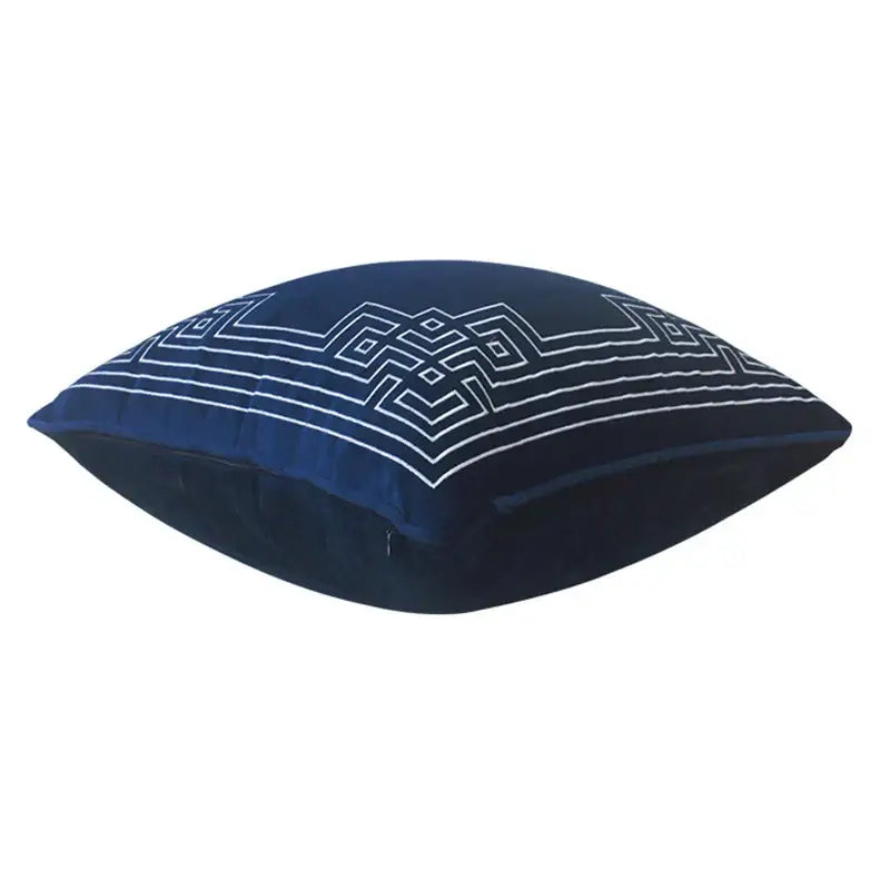 Blue geometry embroidery cushion cover living room dutch velvet shell