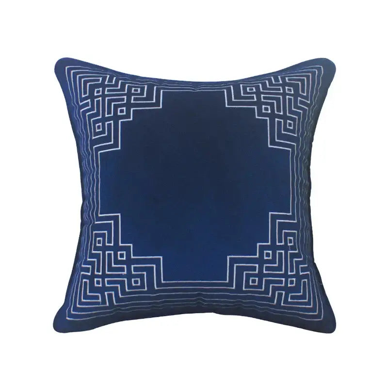 Blue geometry embroidery cushion cover living room dutch velvet shell
