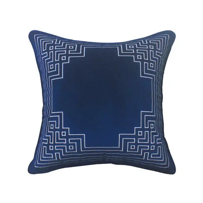 Blue geometry embroidery cushion cover living room dutch velvet shell