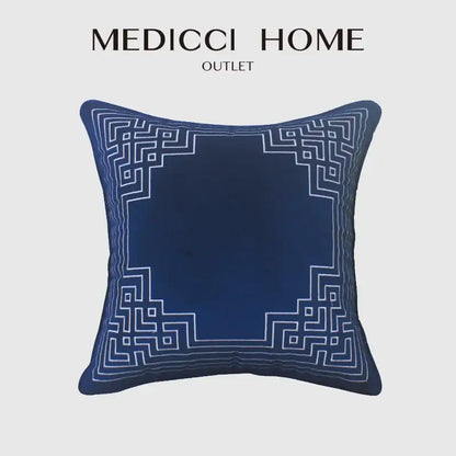 Blue geometry embroidery cushion cover living room dutch velvet shell