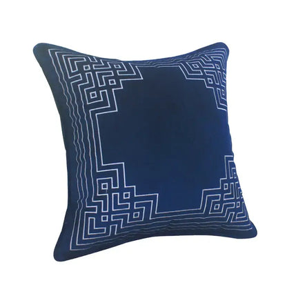 Blue geometry embroidery cushion cover living room dutch velvet shell