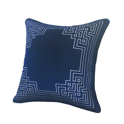 Blue geometry embroidery cushion cover living room dutch velvet shell