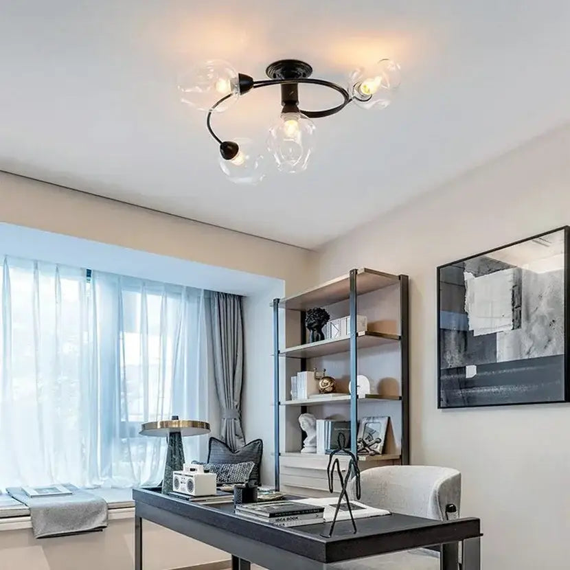 Blue glass ball led chandelier with brass finish for dining room